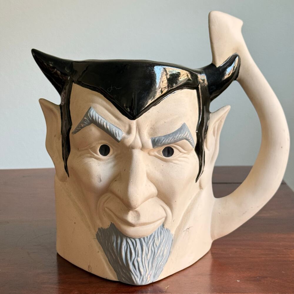 Vintage Devil head figure  Pitcher ceramic 2 L hand painted *RARE*